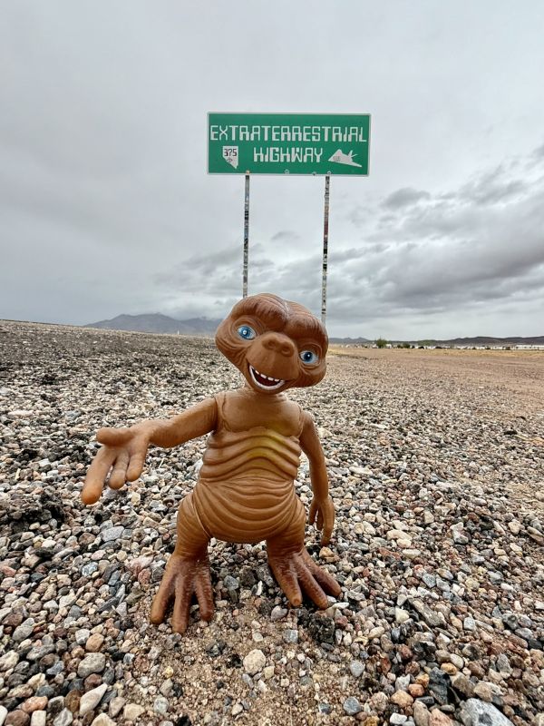 ET at sign the Extraterrestrial Highway near Rachel, Nevada.